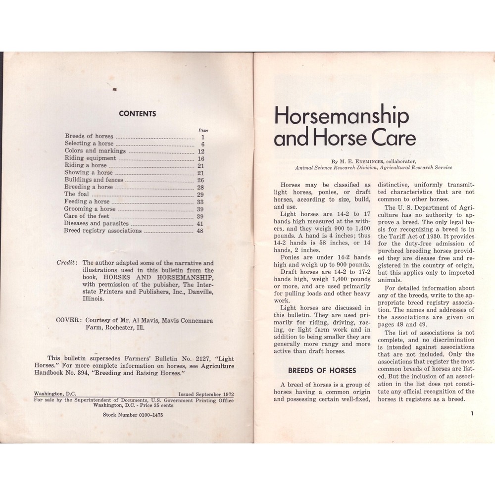 Horsemanship and Horse Care USDA Agriculture Information Bulletin No 353 1972 - Picture 3 of 3